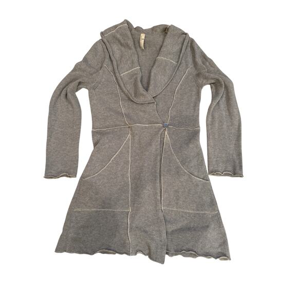Indigenous Womens Gray 100% Organic Cotton Shell Button Lightweight Cardigan M - Picture 2 of 15
